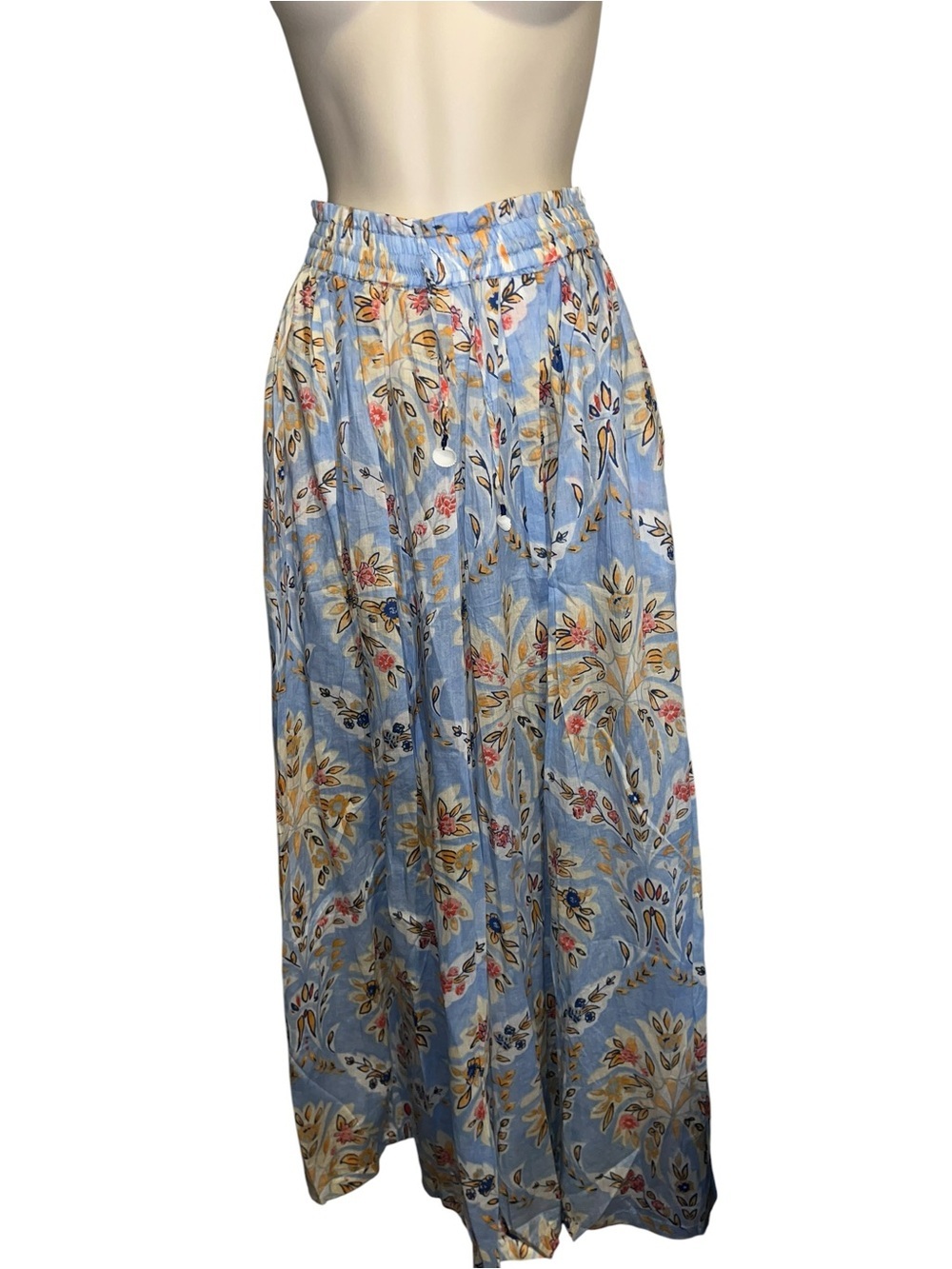 🌸POL L Boho Floral Blue Wide Leg Pants P005 - Picture 4 of 7